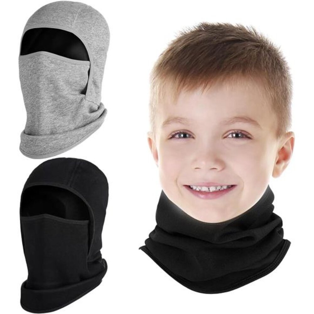 2 Pack Kids Balaclava Face Mask for Boy Girl, Winter Hat Ski Mask for Cold